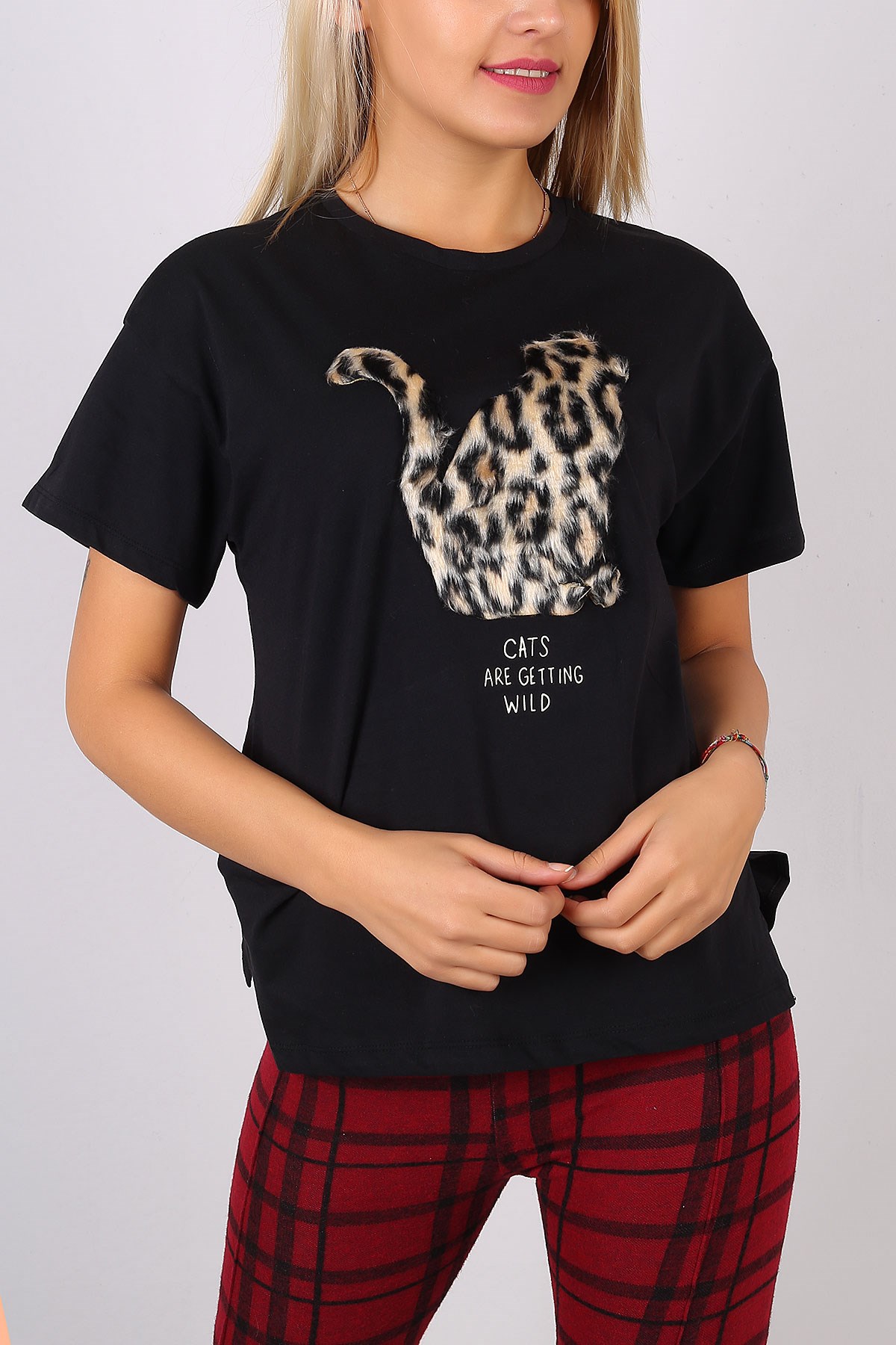 Peluş Kedi Detaylı Tişört 4973B