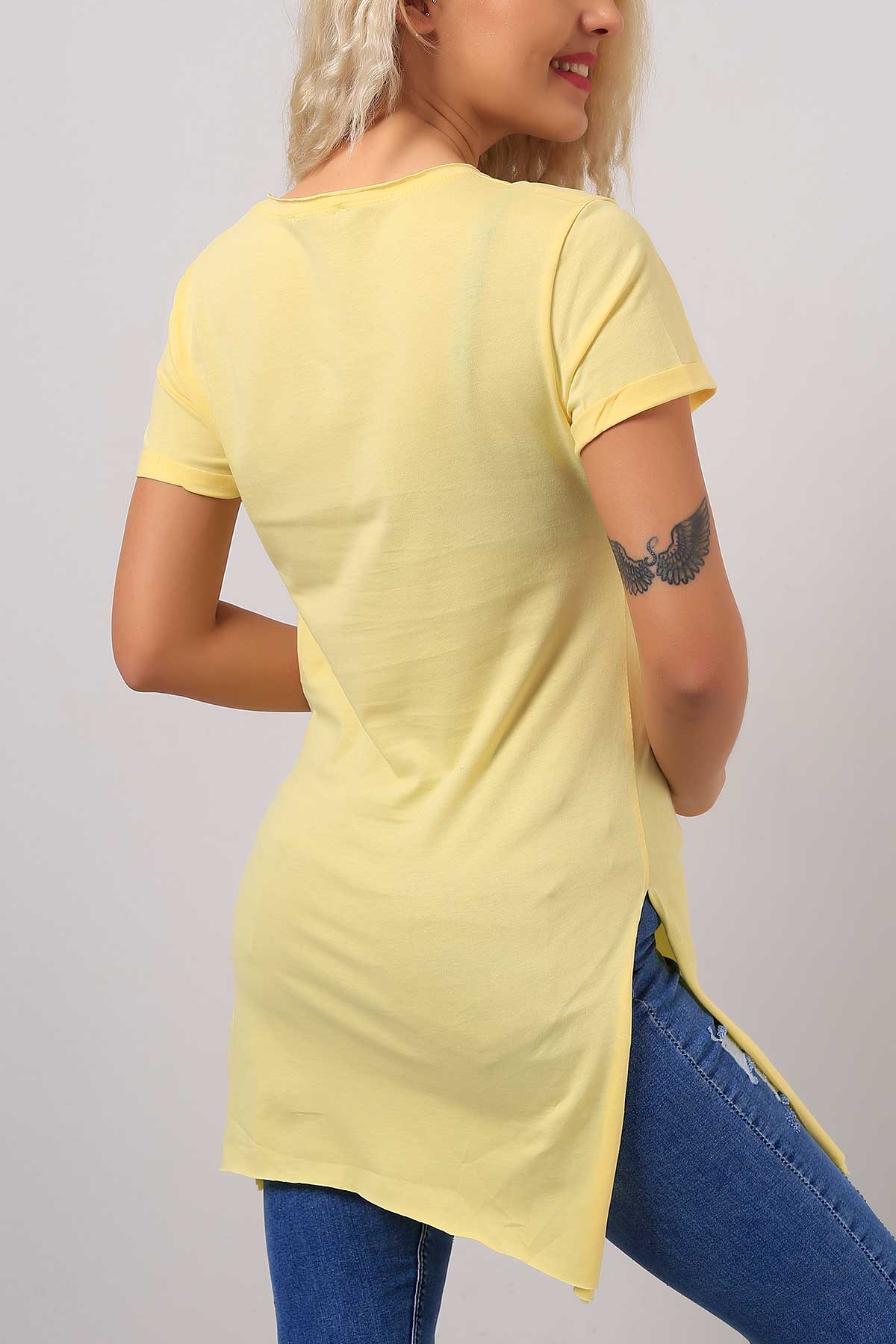 Pon Pon Detay Sarı Bayan Tişört 7934B