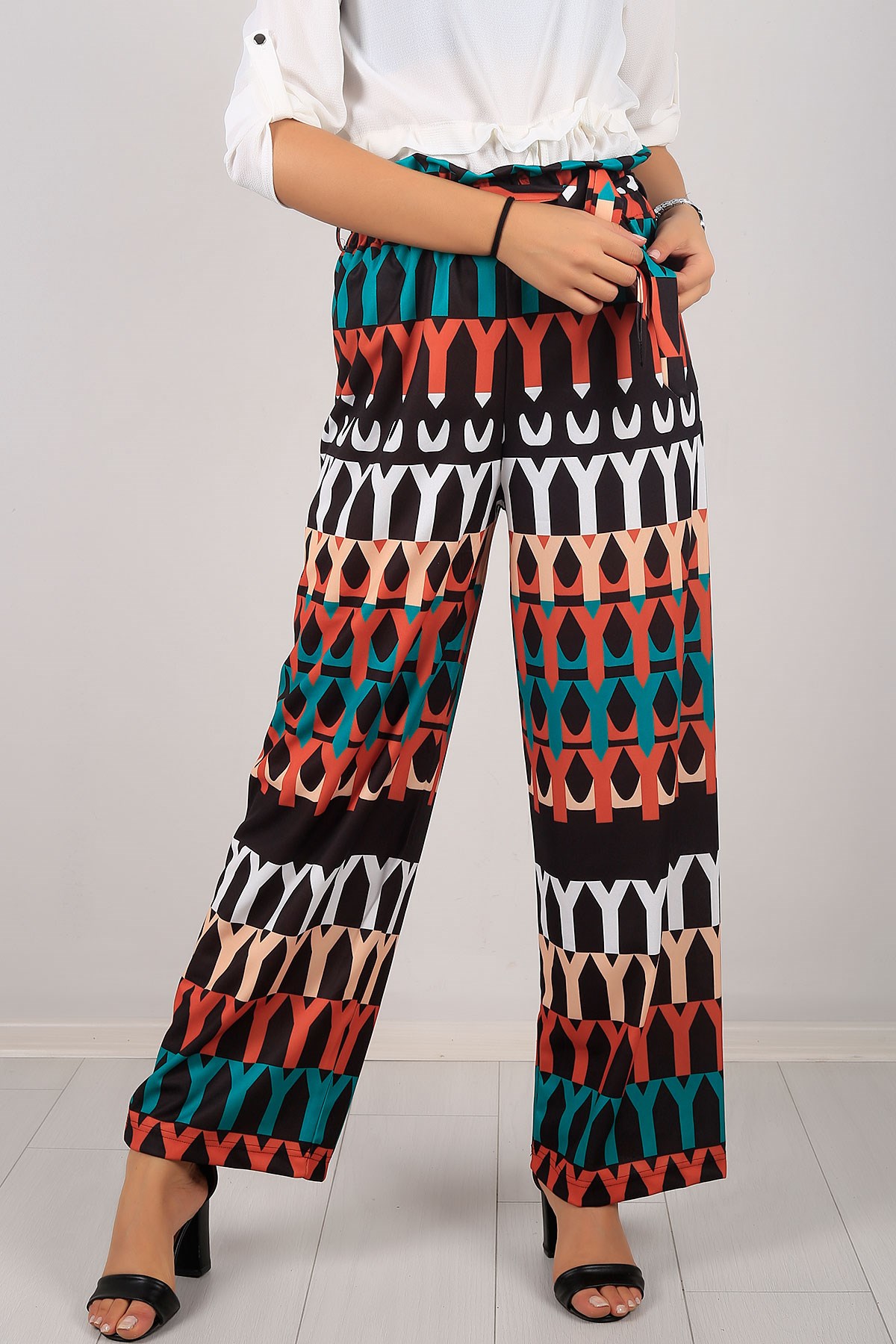 Renk Desenli Bayan Kumaş Pantolon 6607B