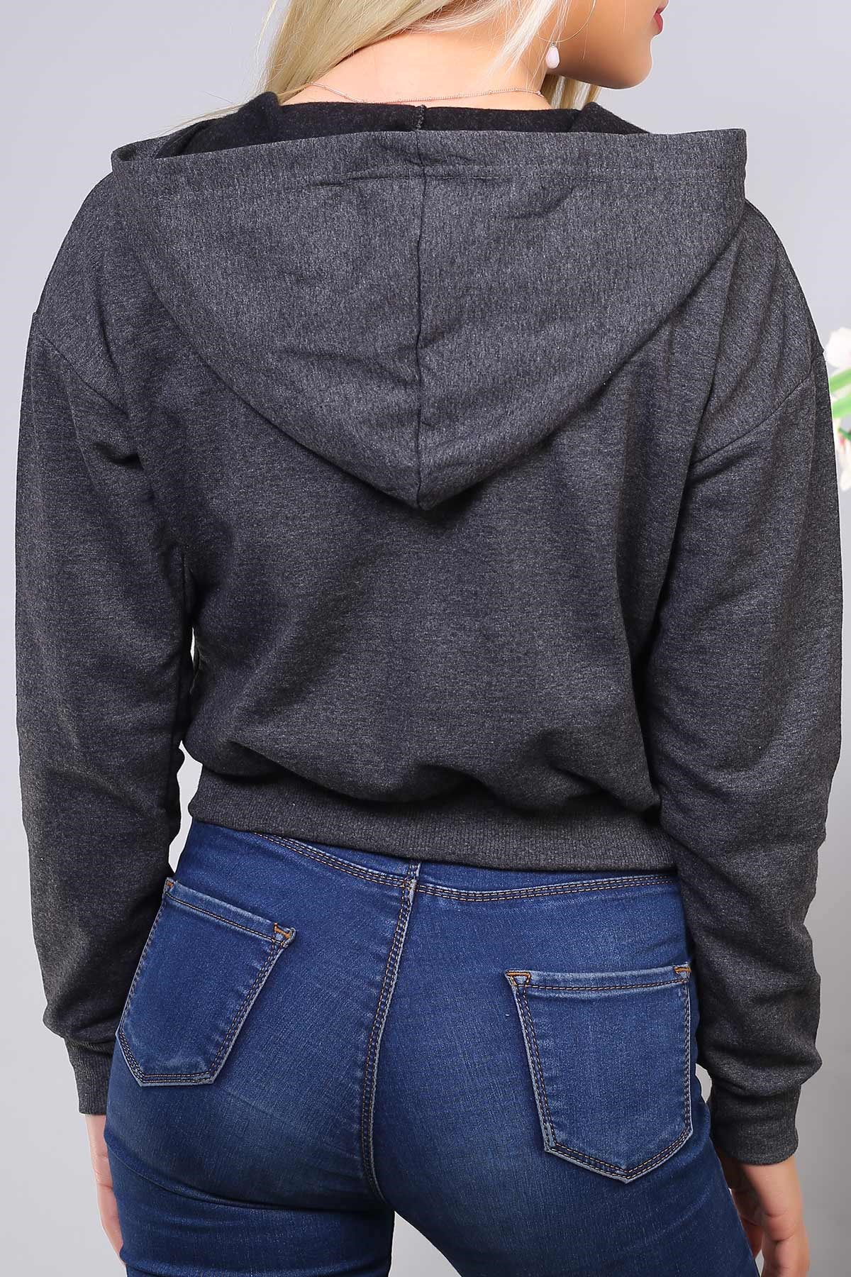 Yaka Detay Kısa Kapşonlu Sweat 4188B