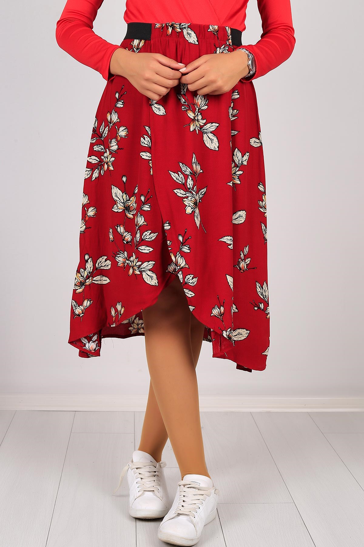Yırtmaç Detay Astarlı Bordo Etek 5132B