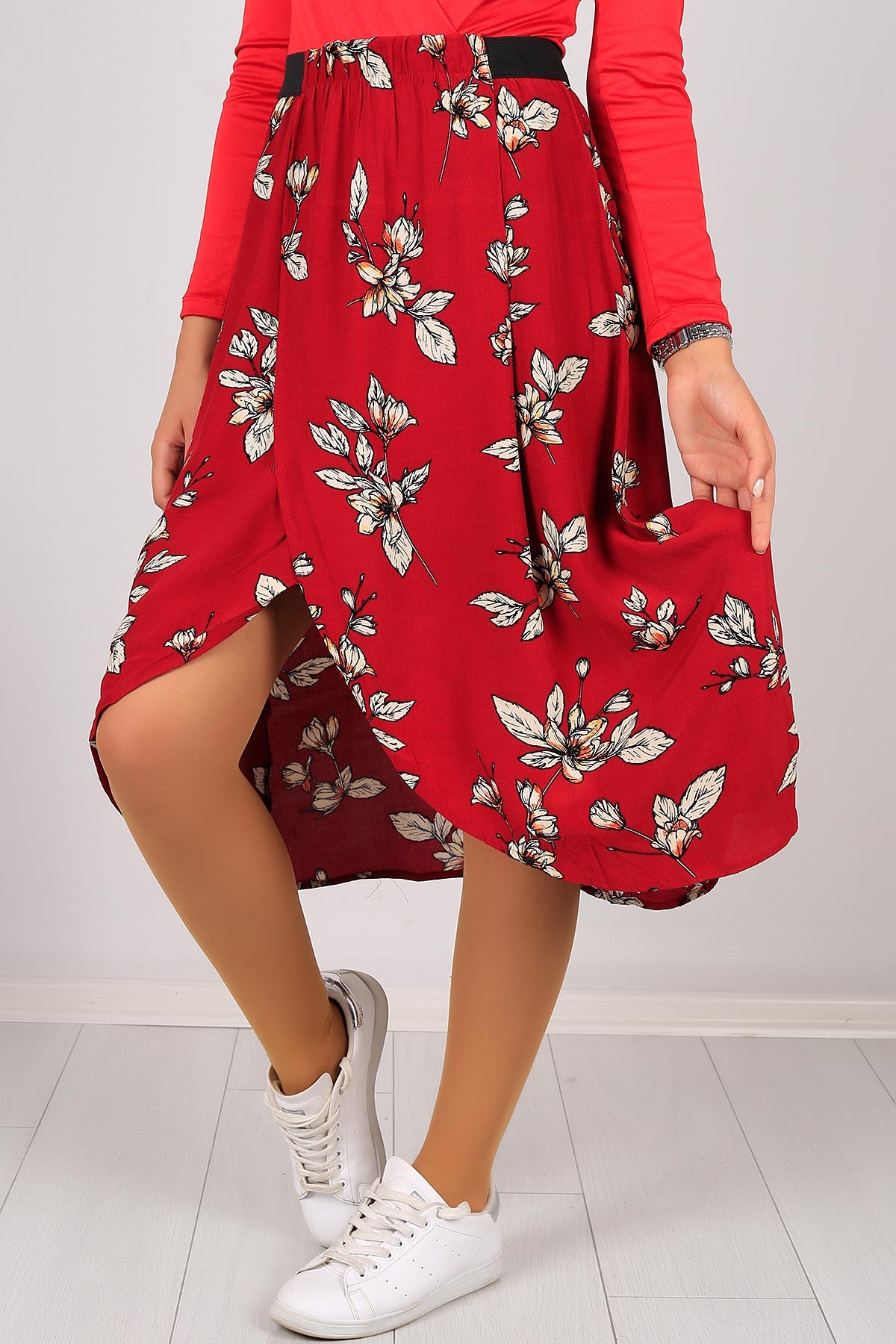 Yırtmaç Detay Astarlı Bordo Etek 5132B
