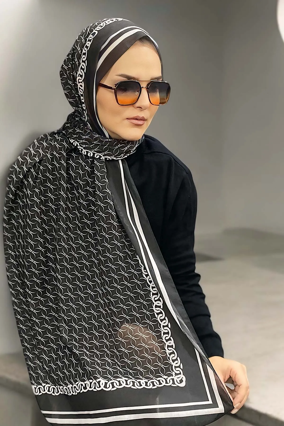 Acı Kahve 180X70 cm Dijital Baskı Zincir Desenli Pamuk Şal 332910