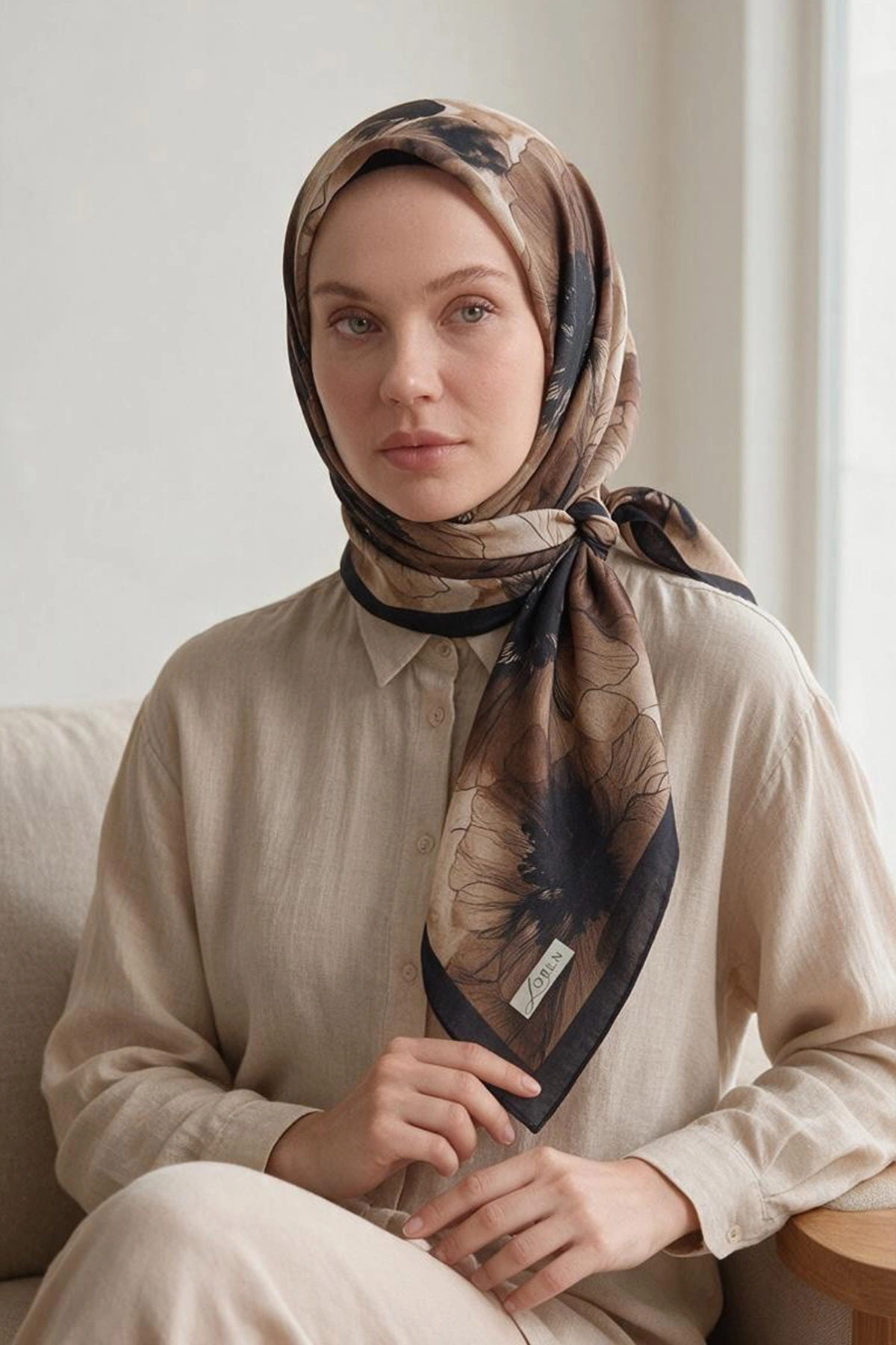 Acı Kahve 90x90 Cm Dijital Baskılı Florenza Desen Soft Eşarp 498661