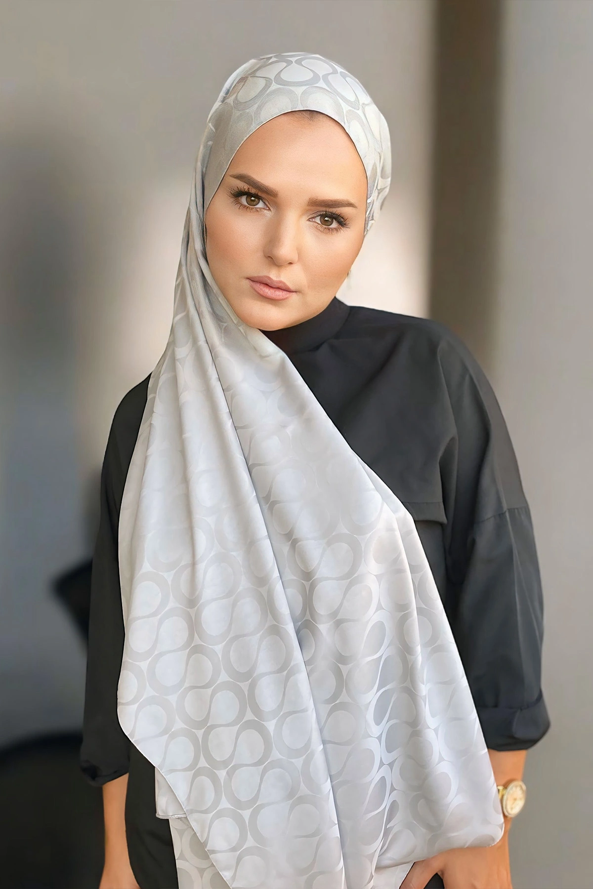 Açık Gri 180x70 Jakar İpeksi Bloom Desen Şal 298202