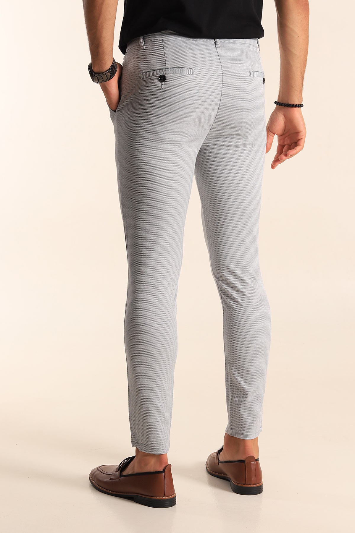 Açık Gri Slim Fit Desenli Erkek Pantolon 198994