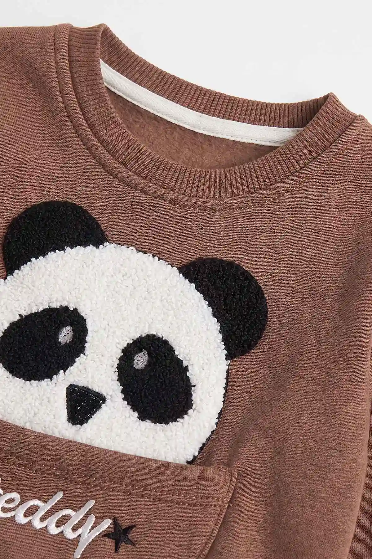 Açık Kahve (1-5 Yaş) Panda Nakışlı Cep Detay 3 İp Şardonlu Erkek Çocuk Kışlık Takım 486832