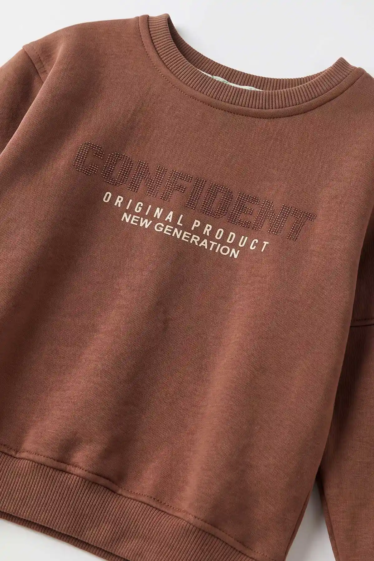 Açık Kahve (2-12 Yaş) Confident Kabartma Baskılı 3 İp Şardonlu Erkek Çocuk Sweatshirt 486877