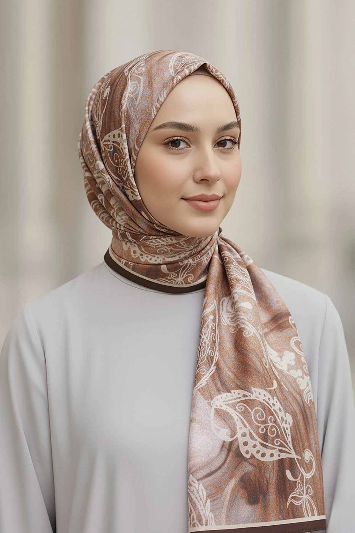 Açık Kahve 75x180 Cm Our Fashion Dijital Baskılı Desenli Bambu Kraş Şal 408677