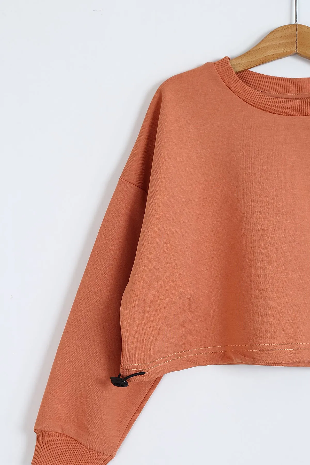 Açık Kahve (8-12 Yaş) Belden Sıkmalı Oversize Model Ön Cepli Kız Çocuk Takım 302941