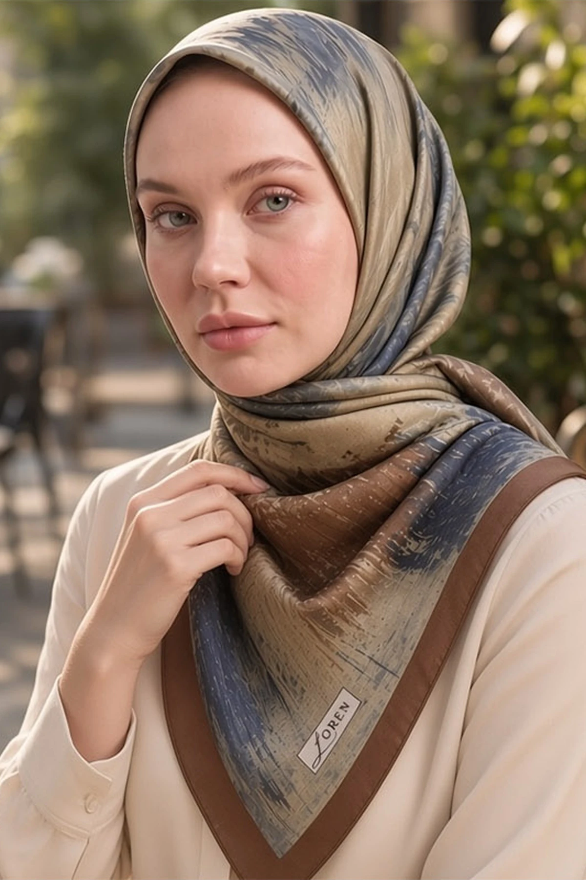 Açık Kahve 90x90 Cm Dijital Baskılı Tela Desen Kutulu Twill Eşarp 501041