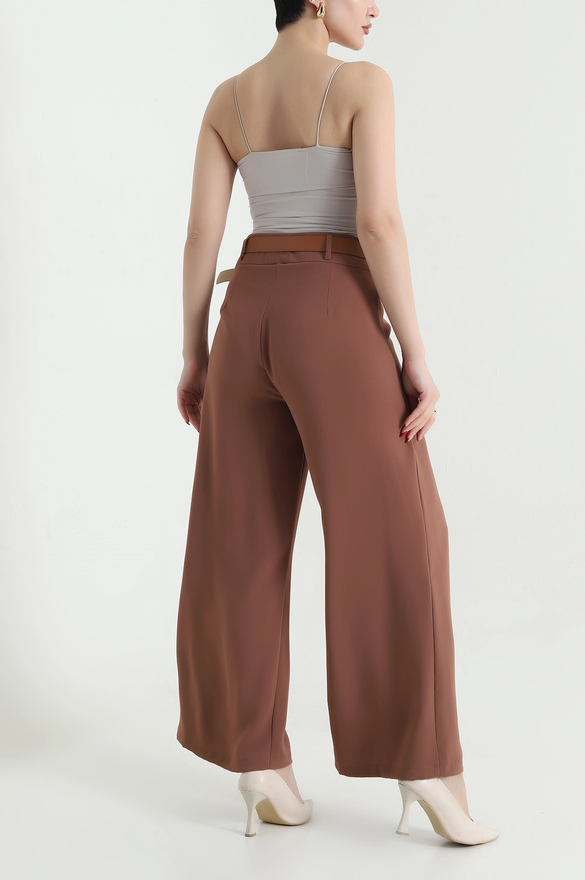 Açık Kahve Fermuarlı Tencel Crep Kadın Pantolon 440759
