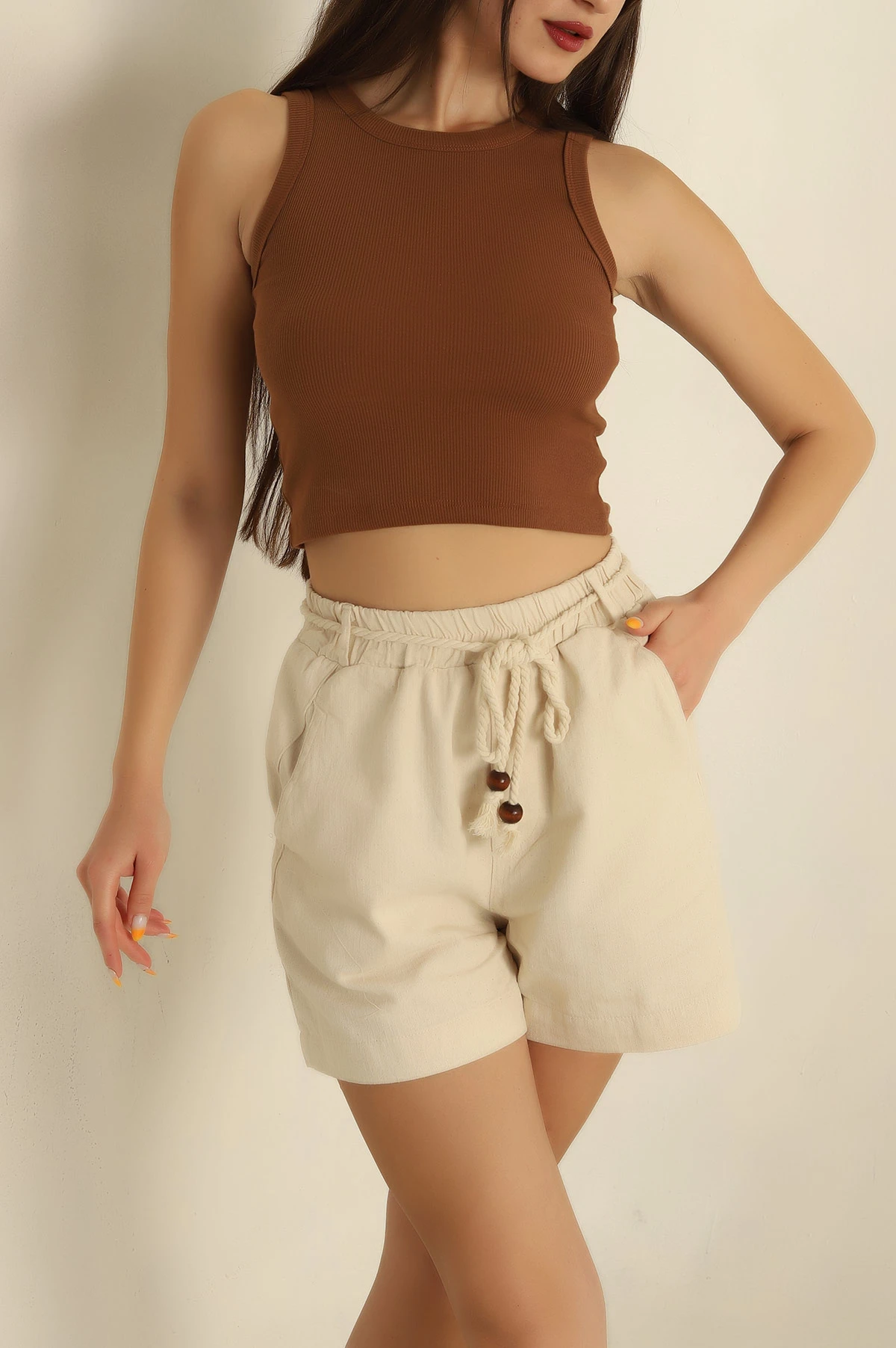 Açık Kahve Fitilli Likralı Atlet 267834
