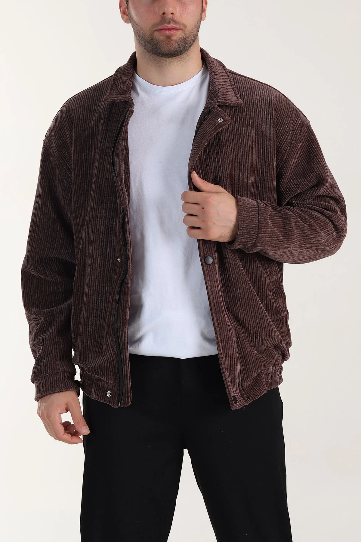 Açık Kahve Relaxed Fit Fitilli Dokulu İçi Astarlı Erkek Mont 409640