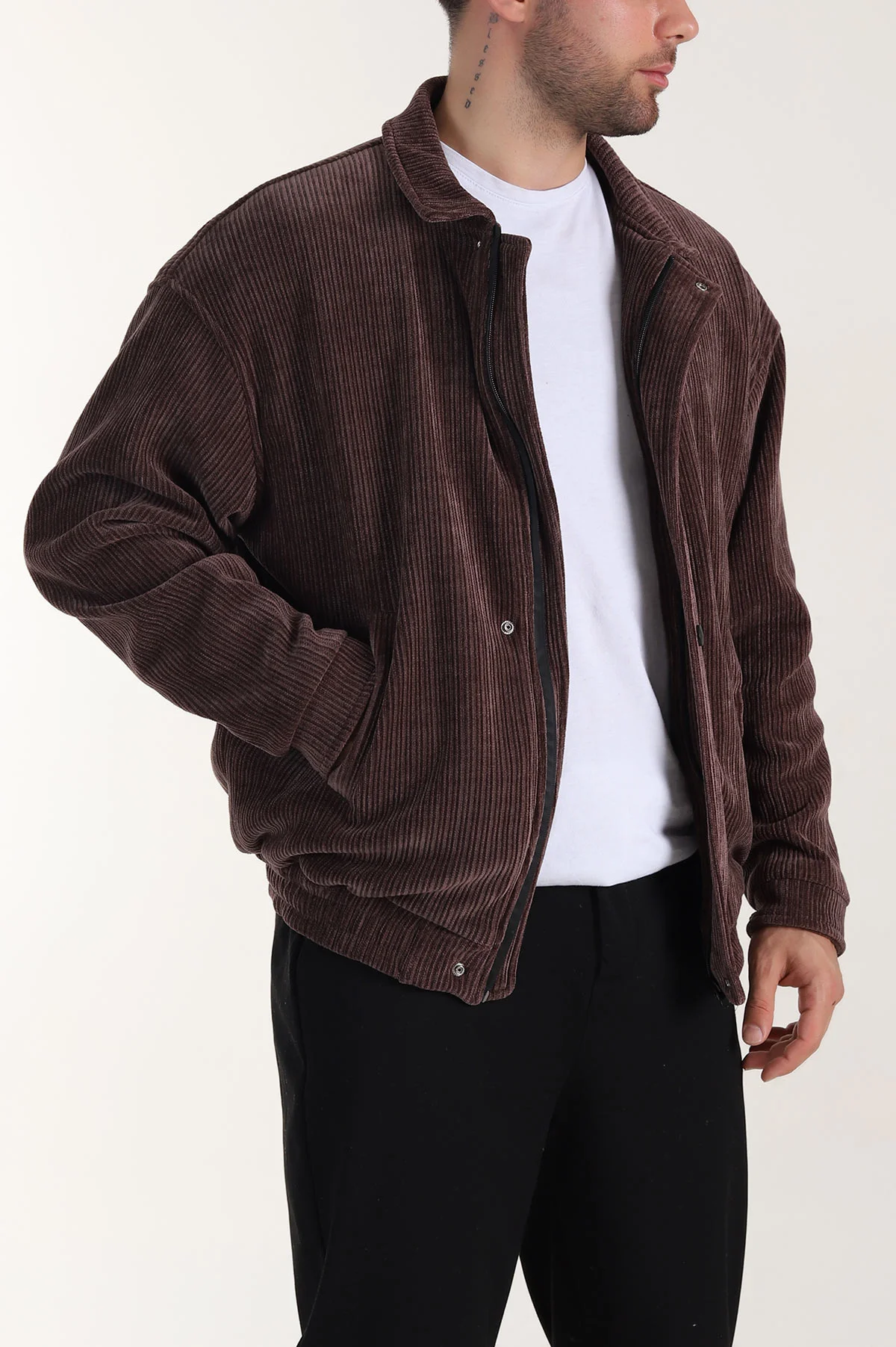 Açık Kahve Relaxed Fit Fitilli Dokulu İçi Astarlı Erkek Mont 409640
