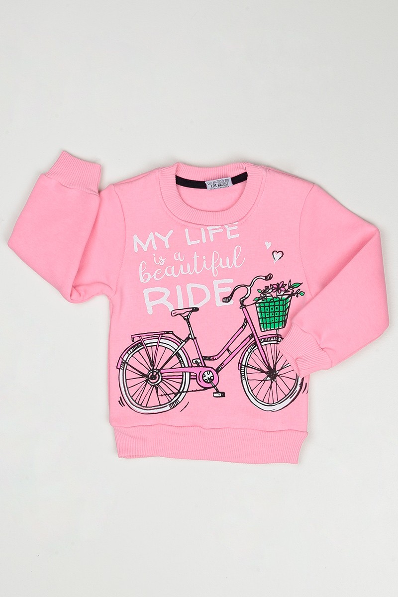 Açık Pembe (3-12 Yaş) Bisiklet Baskılı Kız Çocuk Sweatshirt 90302