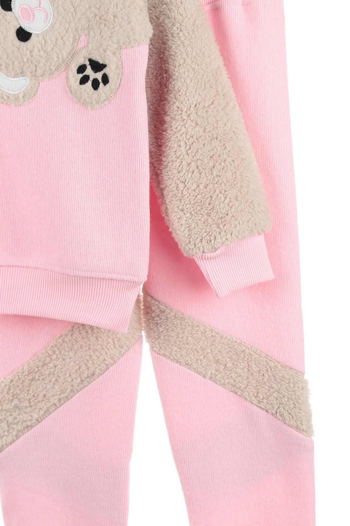 Açık Pembe (6-9 Yaş) Ayı Nakışlı Selanik Kumaş Kız Çocuk Takım 144364