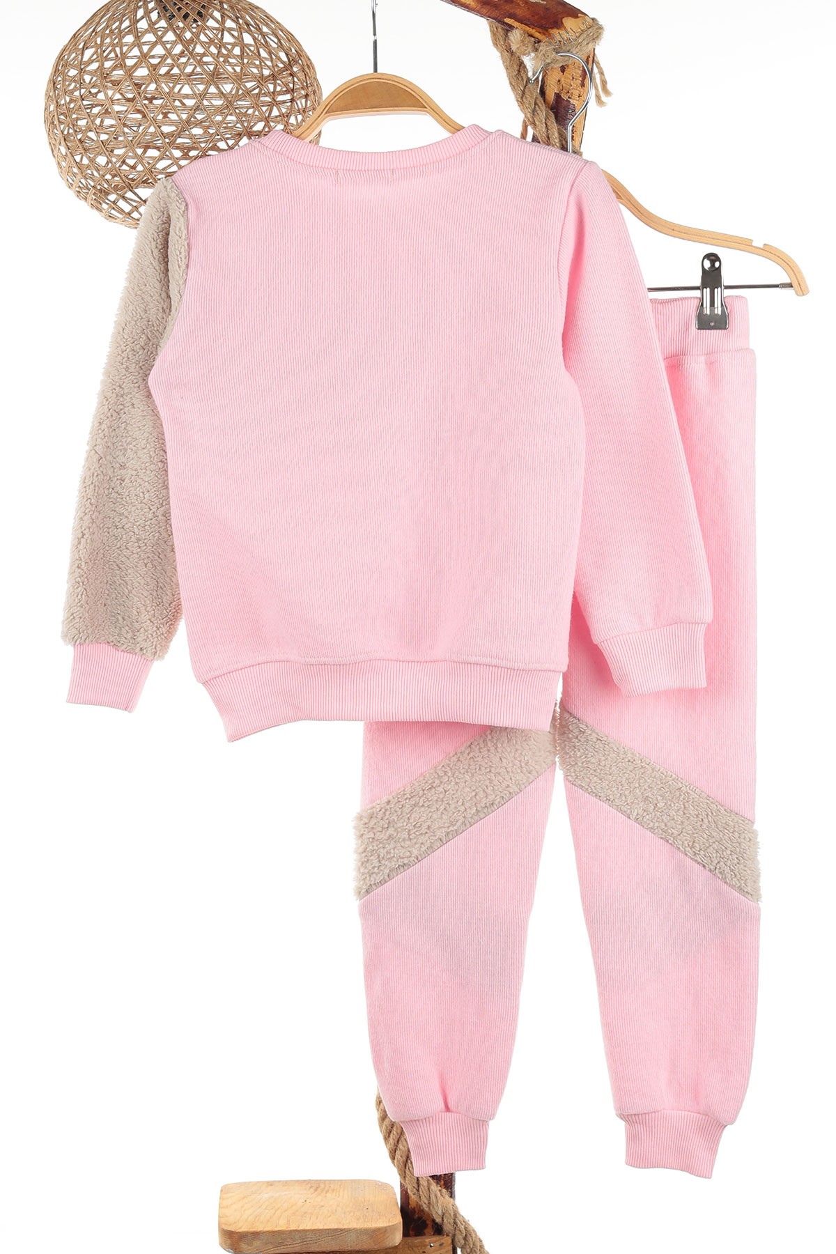 Açık Pembe (6-9 Yaş) Ayı Nakışlı Selanik Kumaş Kız Çocuk Takım 144364