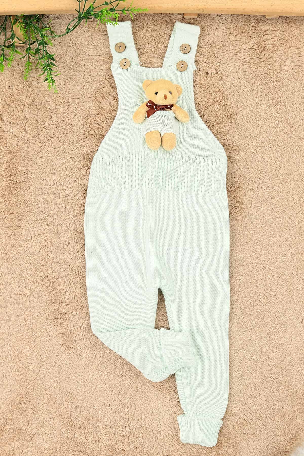 Açık Su Yeşili (1-5 yaş)Ayıcıklı Triko Kız Çocuk Salopet Tulum 158340