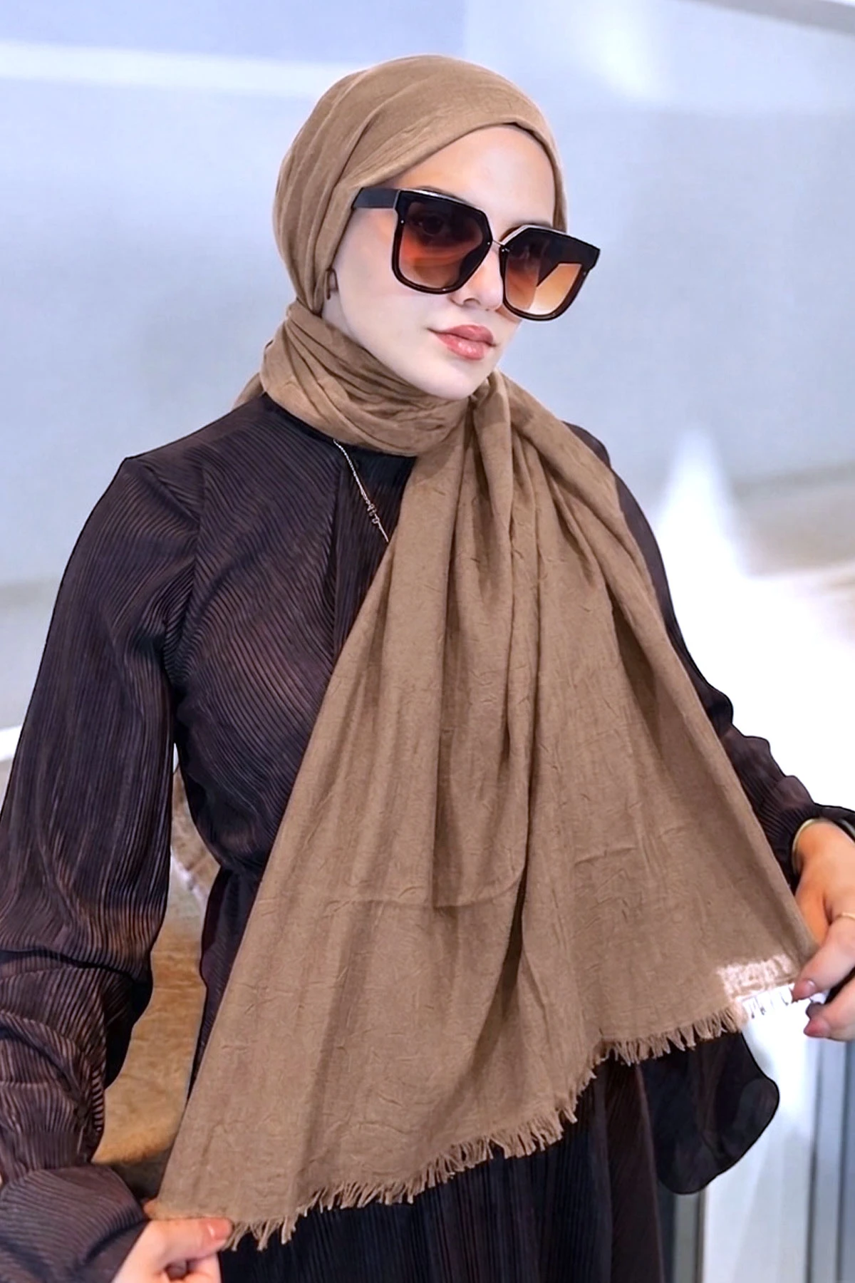 Açık Taba 180x70 Cm  Bambu Kraş Düz Desen Şal 460253