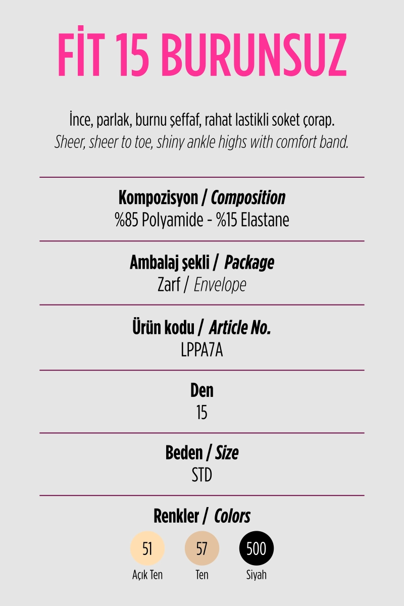 Açık Ten 51  Penti Fit 15 Burunsuz Soket Çorap 421285