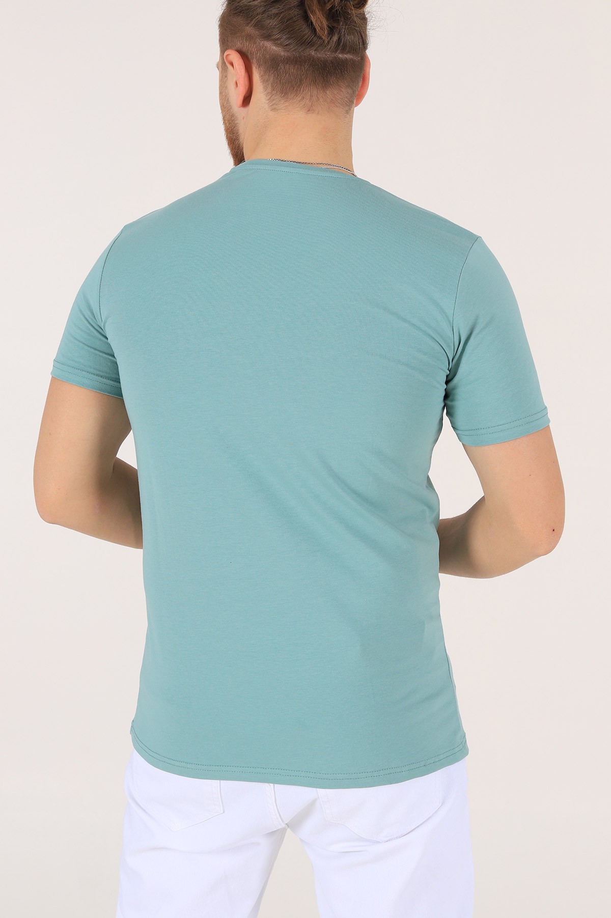 Açık Yeşil Düz Kesim Basic Erkek Tişört 172948
