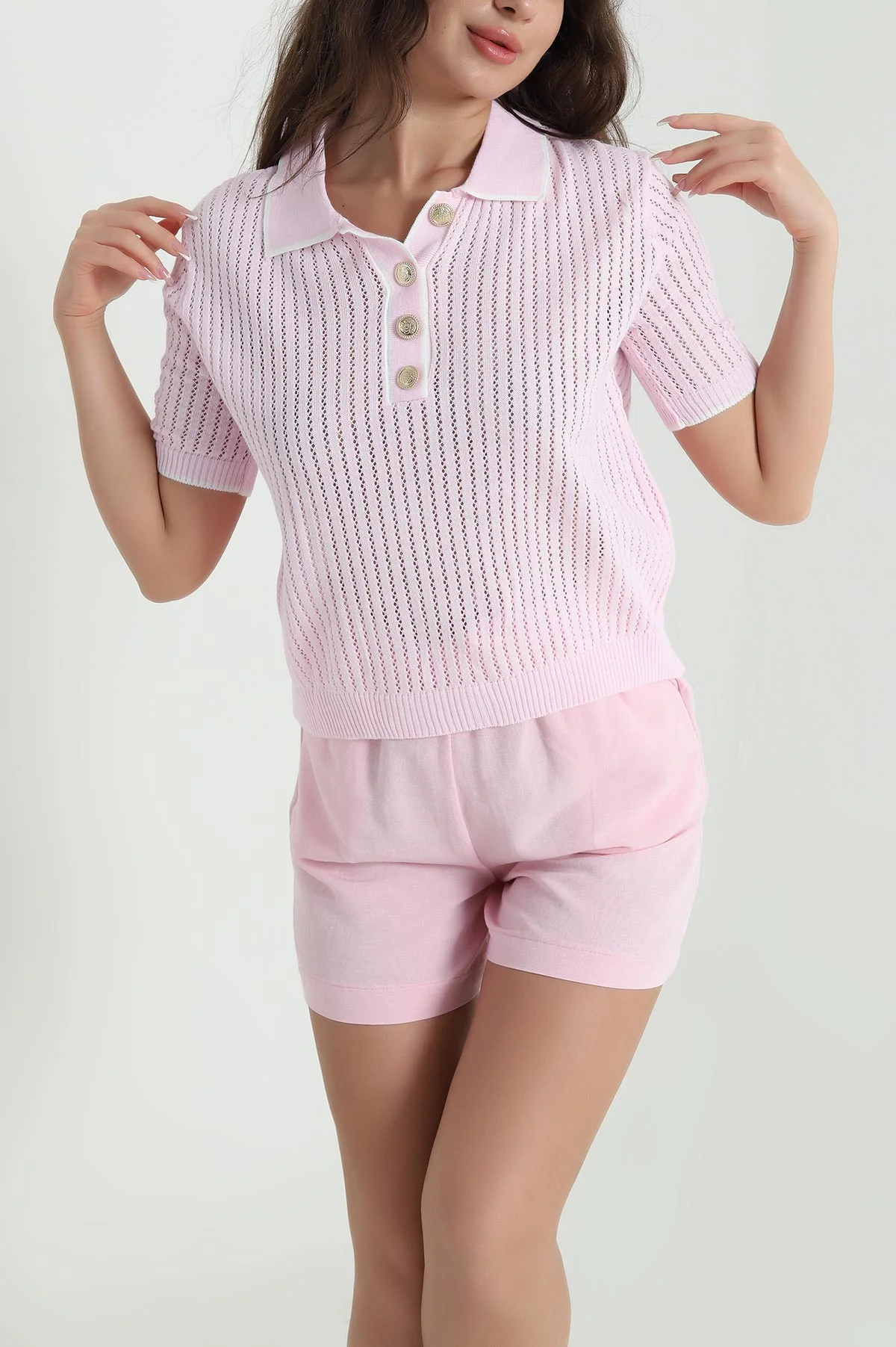Ajurlu Polo Yaka Kadın Triko 462403