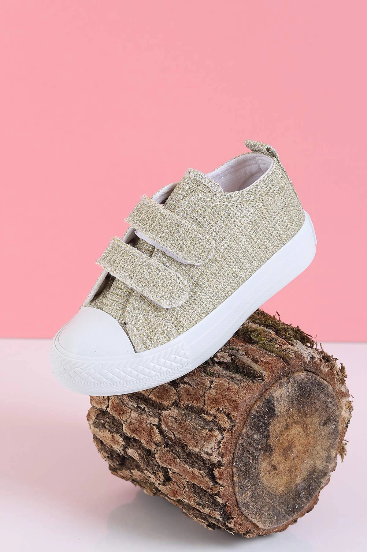 Altın (26-30 Patik) Pullu Keten Çift Cırtlı Unisex Çocuk Ayakkabı 276150