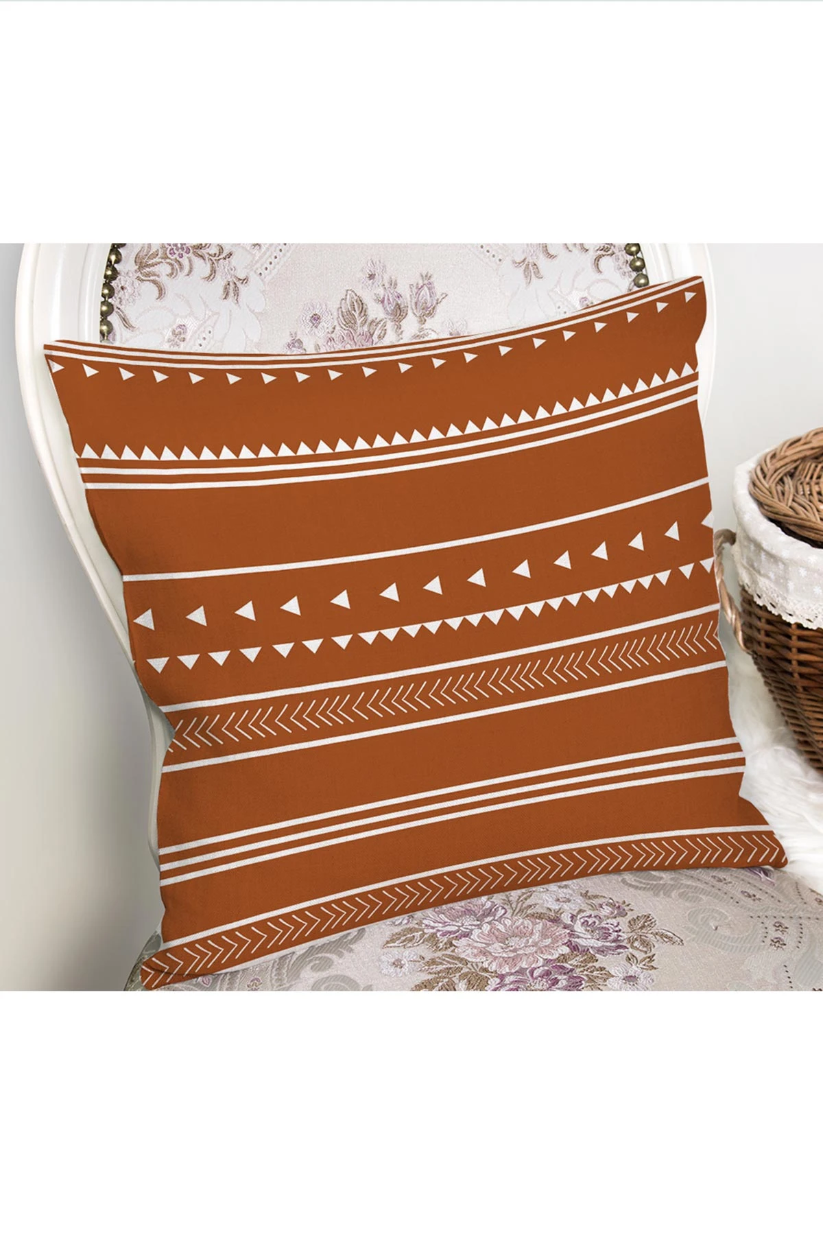 Kiremit 43x43 Dijital Baskılı Fermuarlı Modern Kırlent Kılıfı 272085