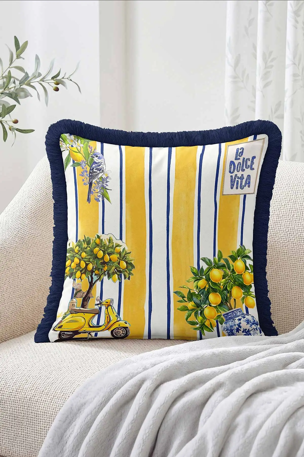 43x43 Cm Dijital Baskılı Fermuarlı Çift Taraflı Saçaklı Kırlent Kılıfı 483440