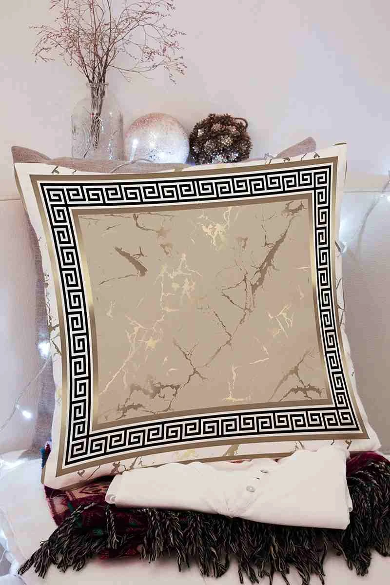 Altın 43x43 Dijital Baskılı Fermuarlı Modern Kırlent Kılıfı 252273