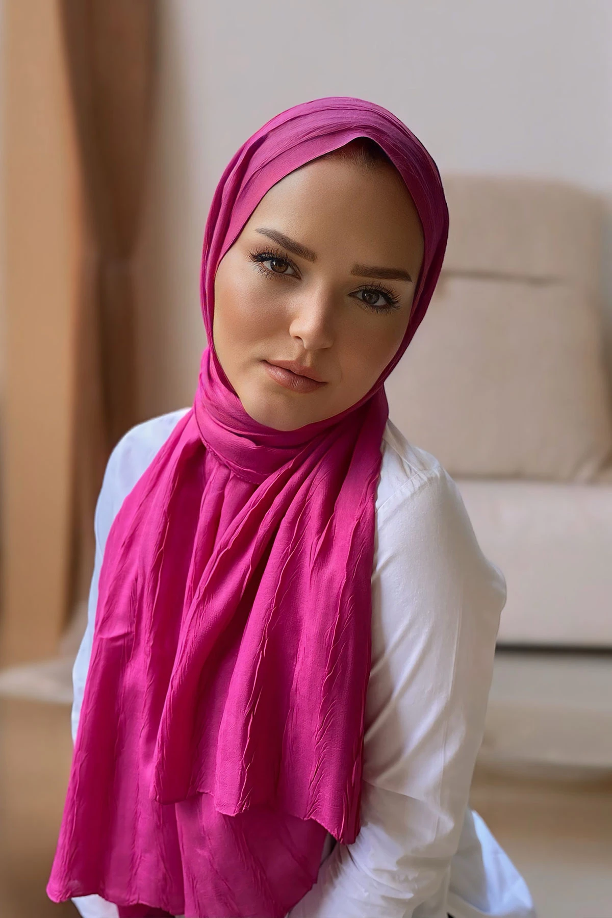 Fuşya 75x180 Piliseli Bambu Şal 282797