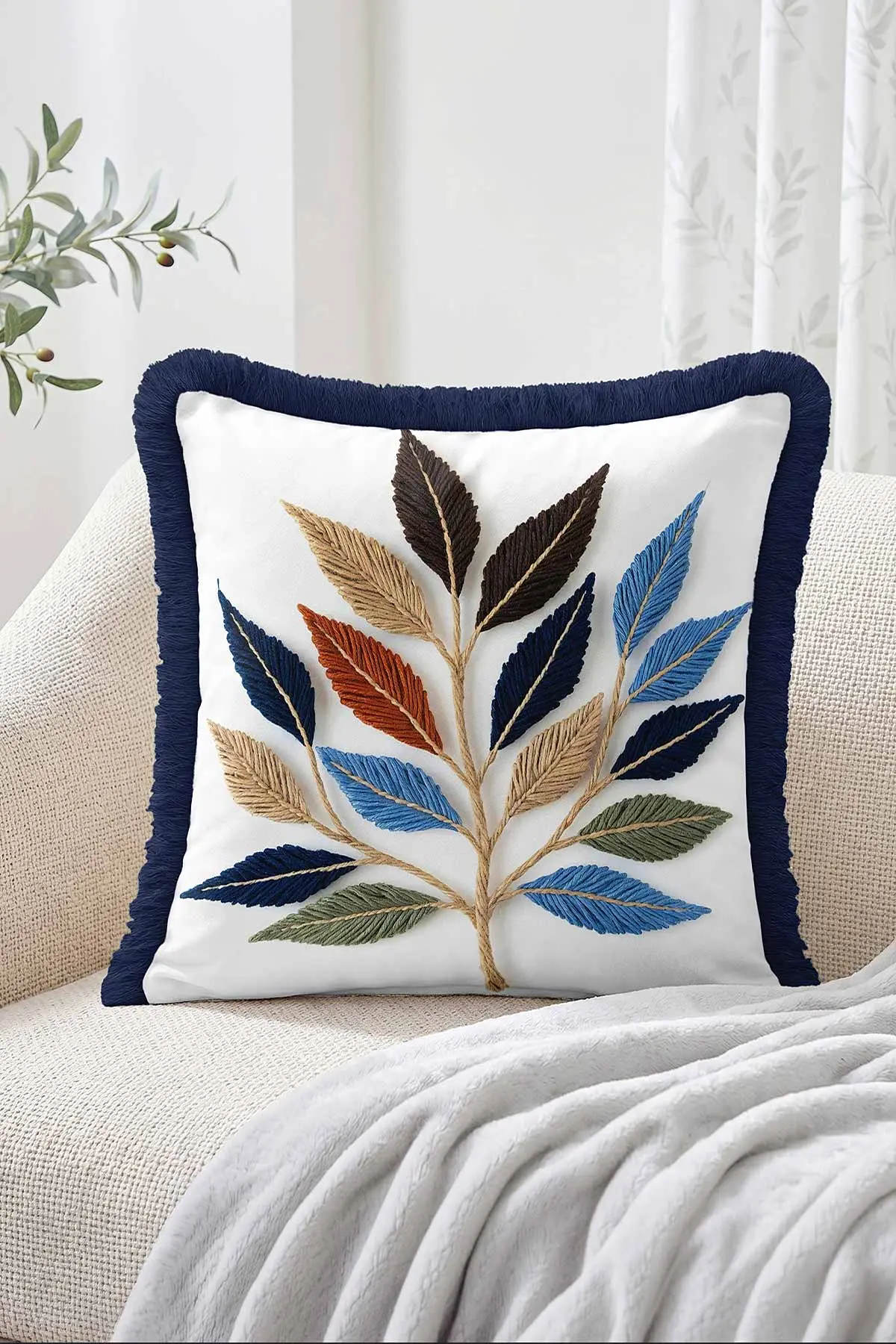 43x43 Cm Dijital Baskılı Fermuarlı Çift Taraflı Saçaklı Kırlent Kılıfı 483403