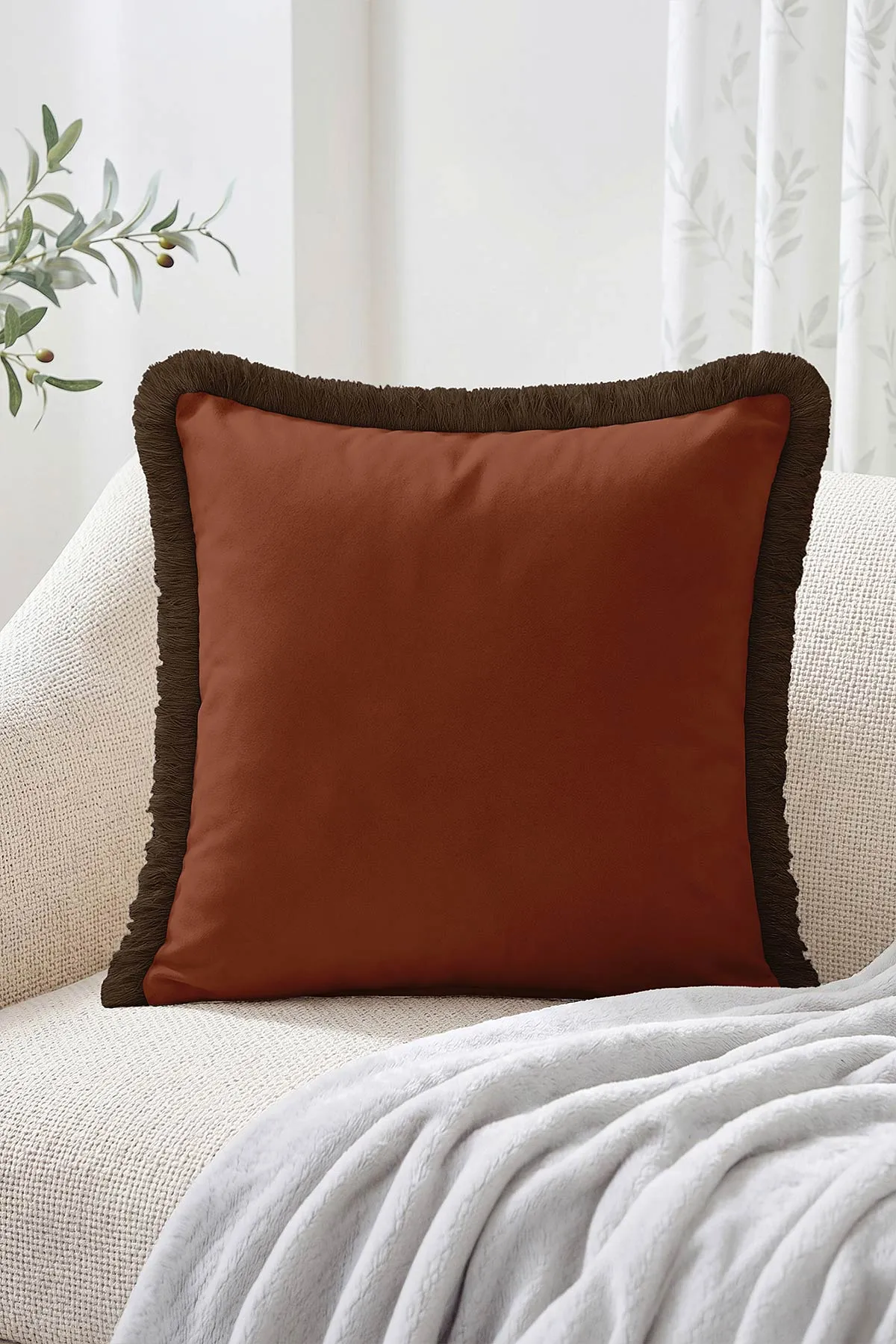 43x43 Cm Dijital Baskılı Fermuarlı Çift Taraflı Saçaklı Kırlent Kılıfı 483424