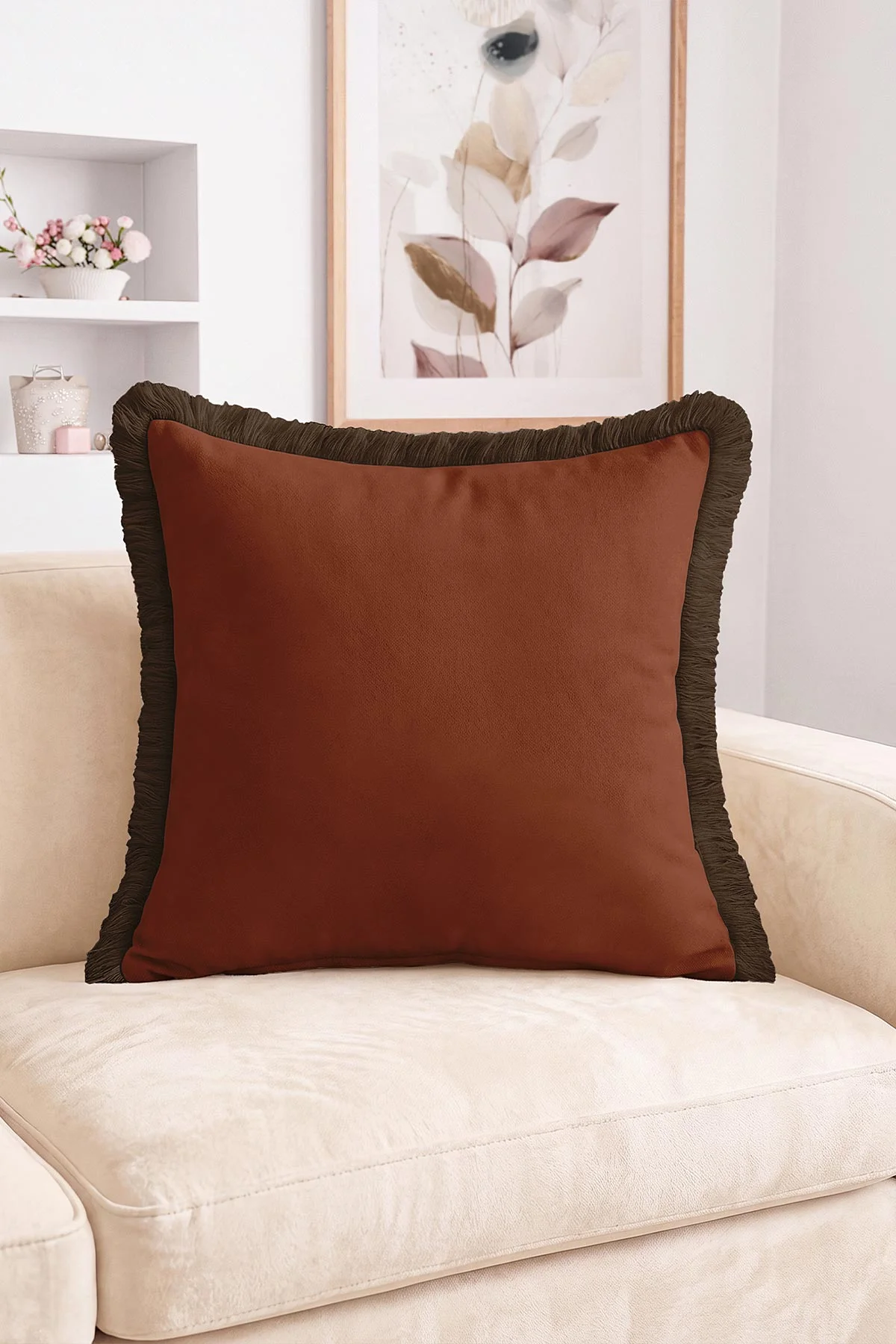 43x43 Cm Dijital Baskılı Fermuarlı Çift Taraflı Saçaklı Kırlent Kılıfı 483424