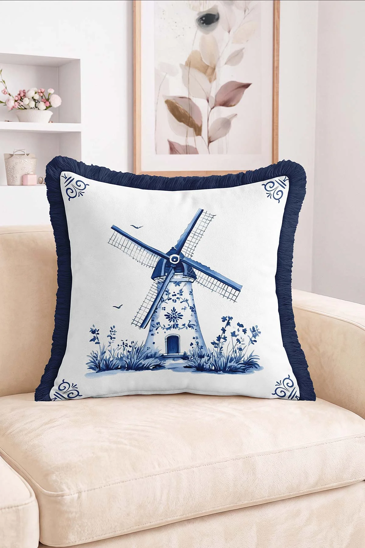 43x43 Cm Dijital Baskılı Fermuarlı Çift Taraflı Saçaklı Kırlent Kılıfı 483445