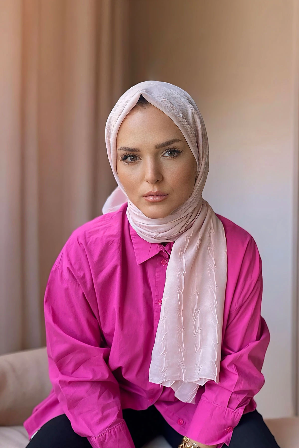 Pudra Pembe 75x180 Piliseli Bambu Şal 282812