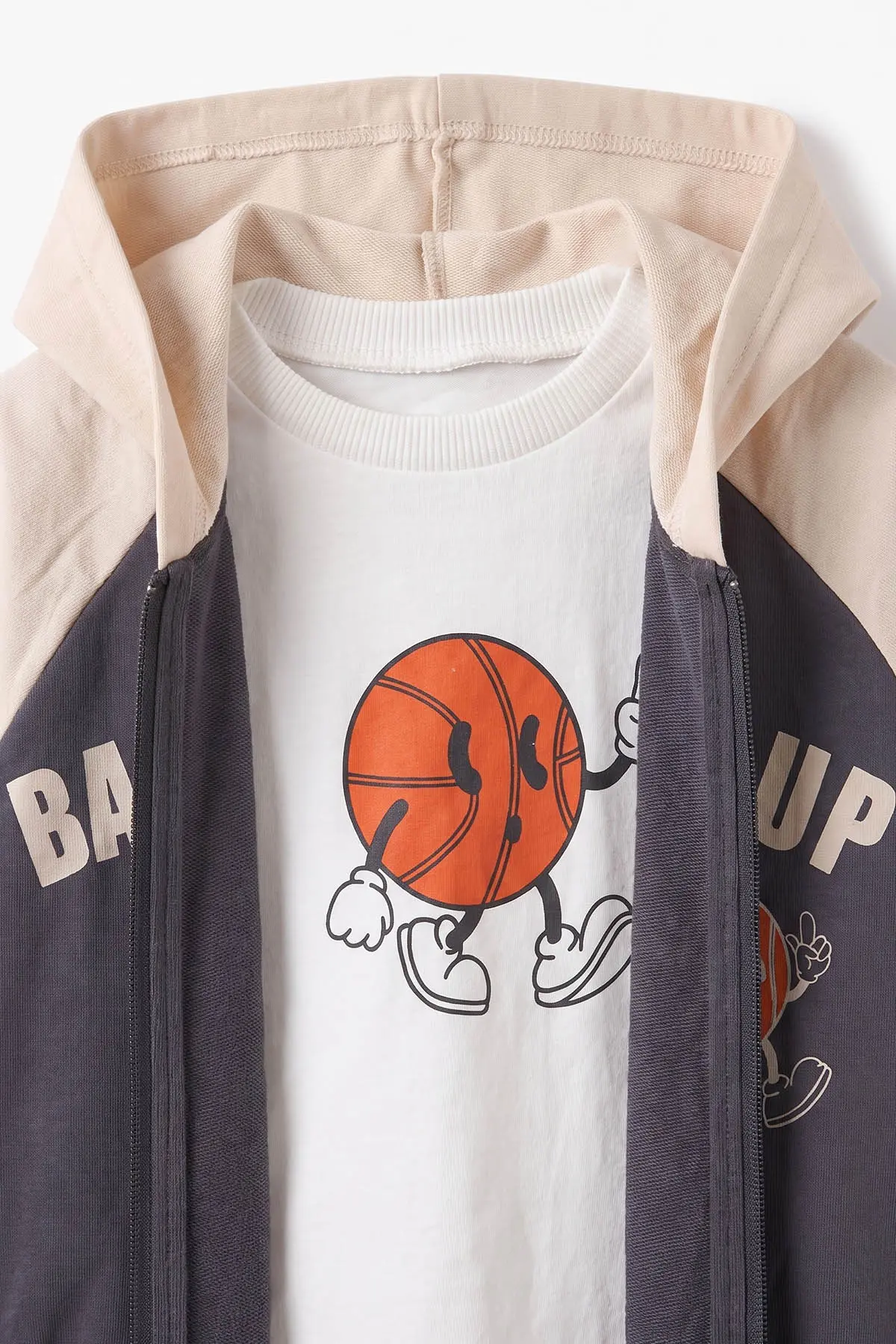 Antrasit (0-4 Yaş) Basketball Baskılı Kapüşonlu Fermuarlı Hırkalı Erkek Çocuk 2 İp 3'lü Takım 471508