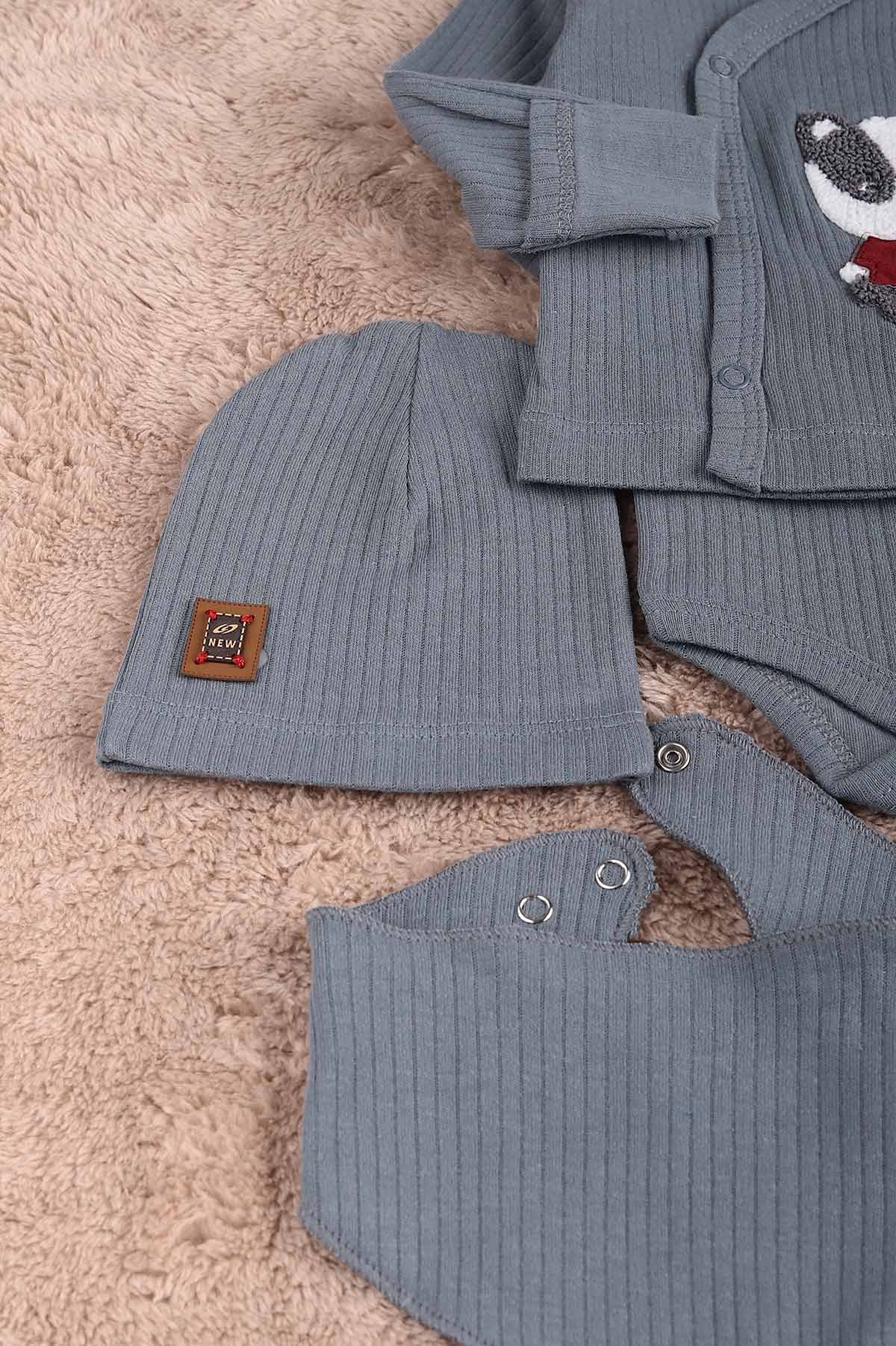 Antrasit (0-6 Ay) Ayı Nakışlı Erkek Bebe Takım 183868