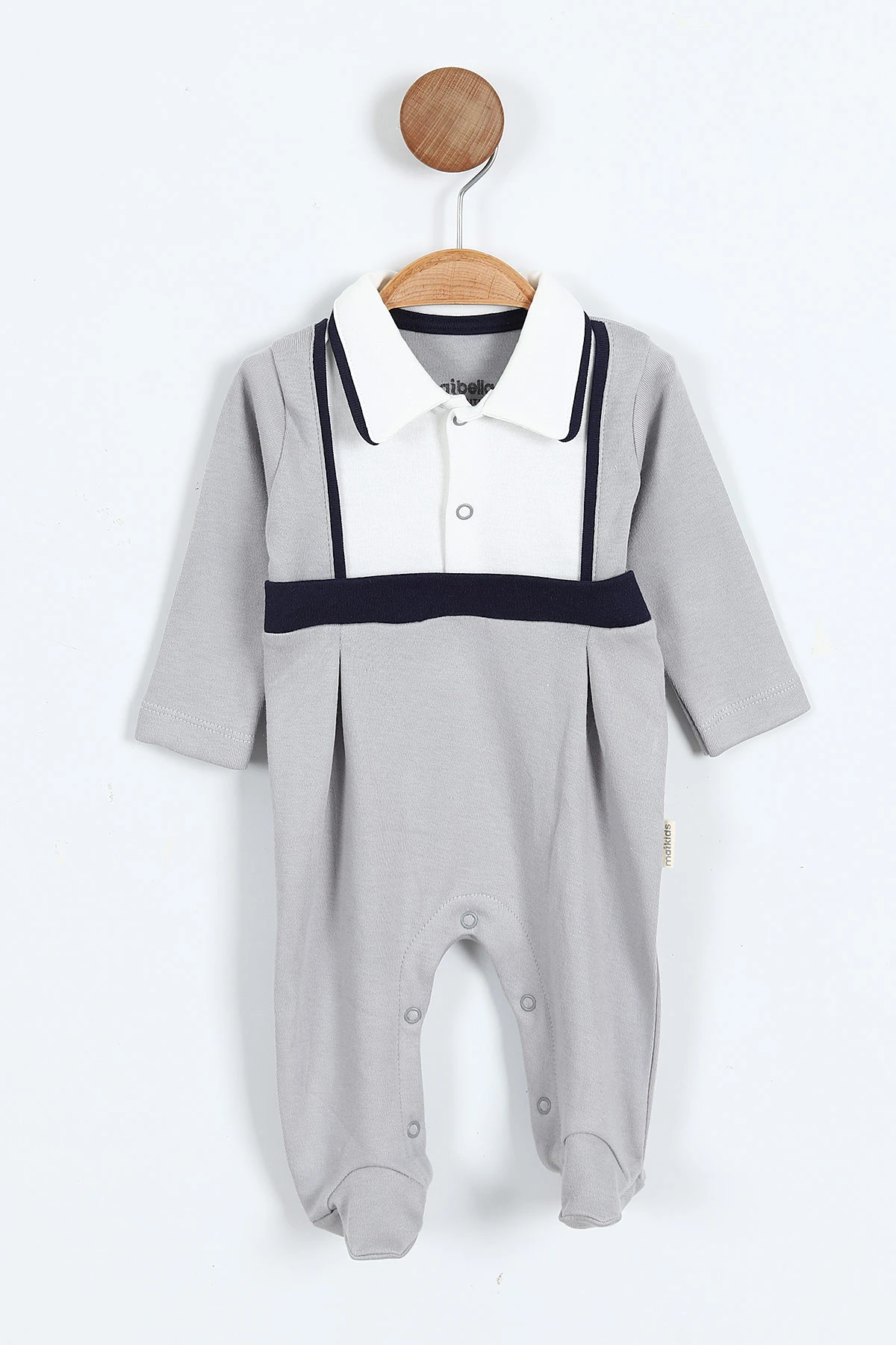 Antrasit (0-9 Ay) Yakadan Çıtçıtlı Patikli Erkek Bebek Tulum 400313