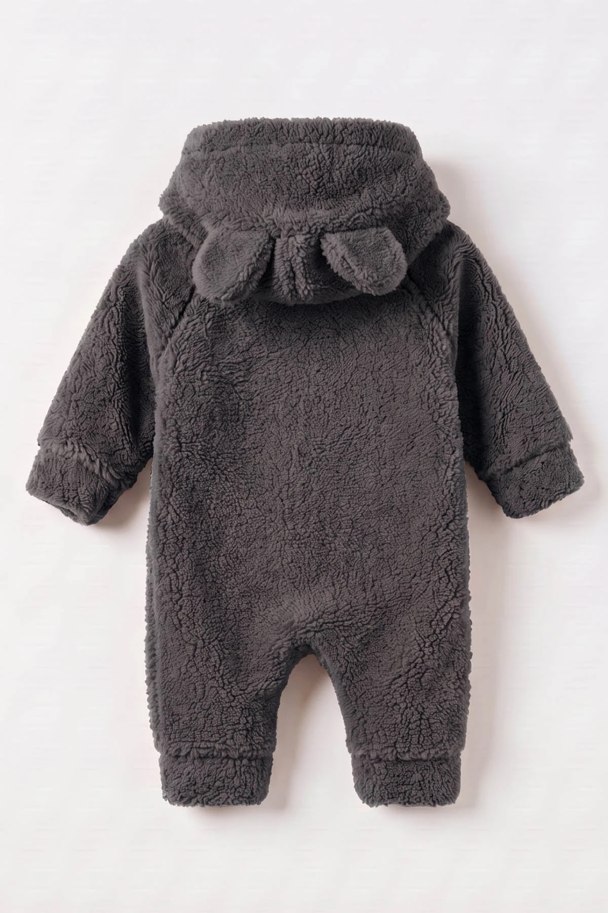 Antrasit (1-3 Yaş) Ayı Oyuncaklı Kapüşonlu Unisex Çocuk&Bebek Peluş  Tulum 495650