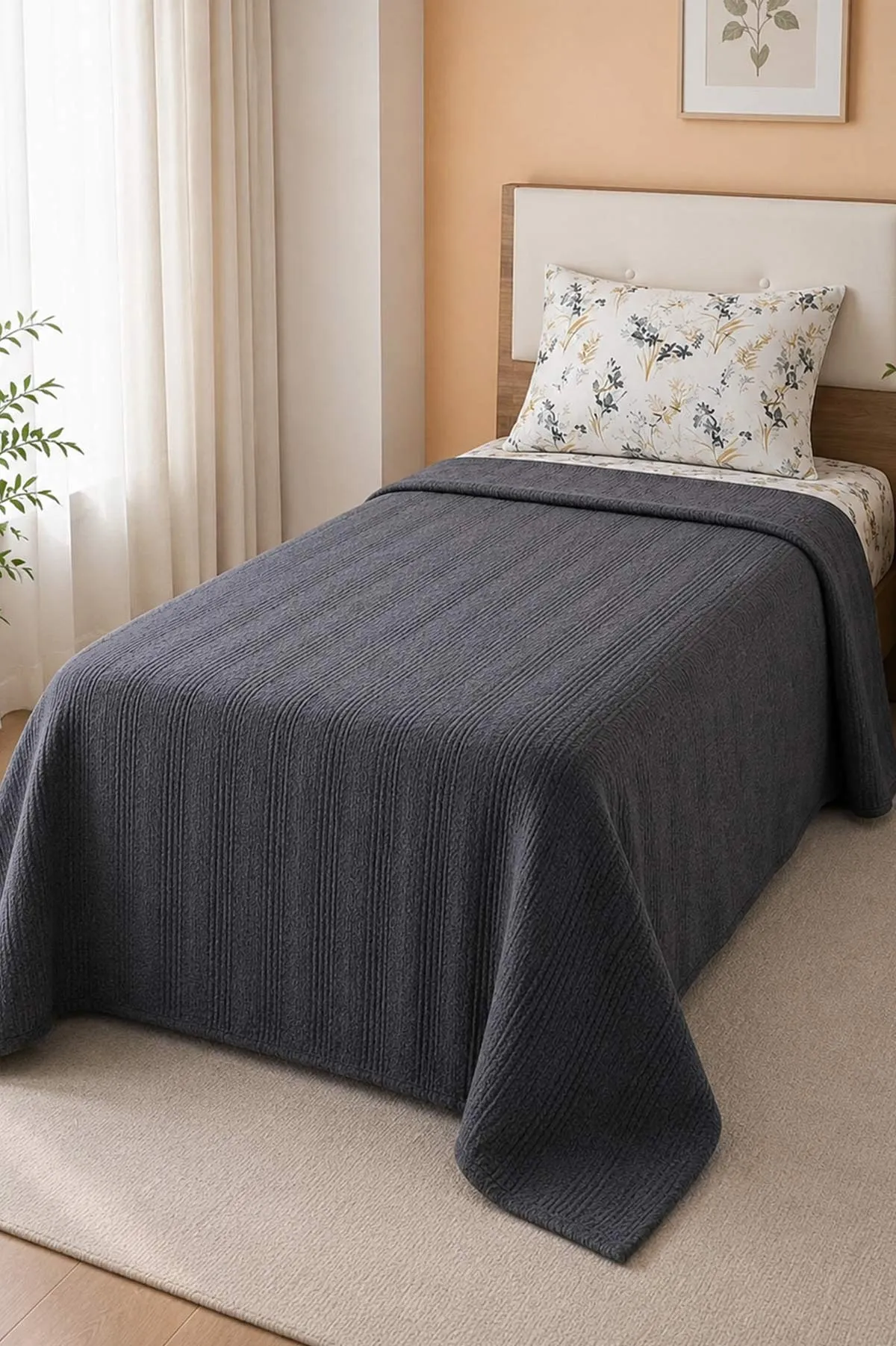 Antrasit 160x230 Cm Bella Home Tek Kişilik Pamuklu Petek Pike Takımı 474633