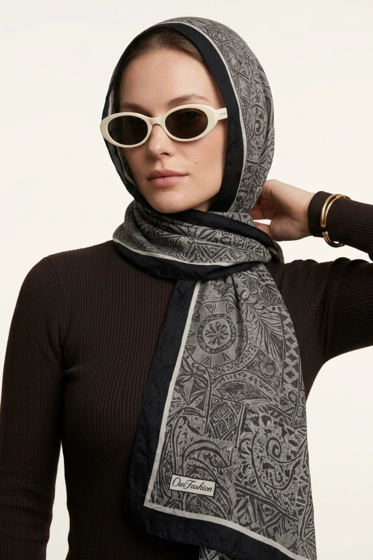 Antrasit 180x70 Cm Our Fashion Dijital Baskılı Desenli Bambu Kraş Şal 488555