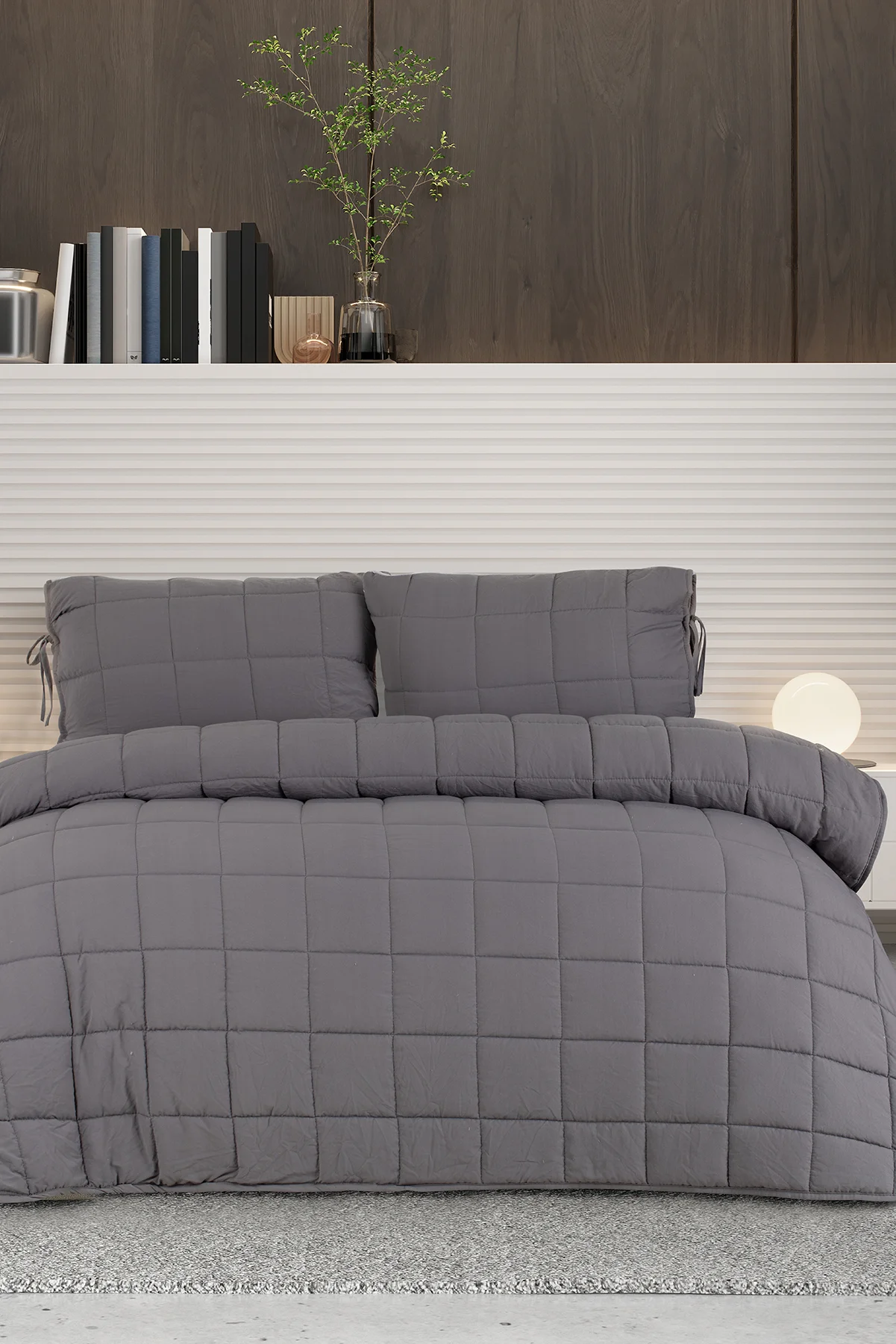 Antrasit 190x225 cm Düz Renk Çift Taraflı Pamuklu Yatak Örtüsü Tek Kişilik 288830