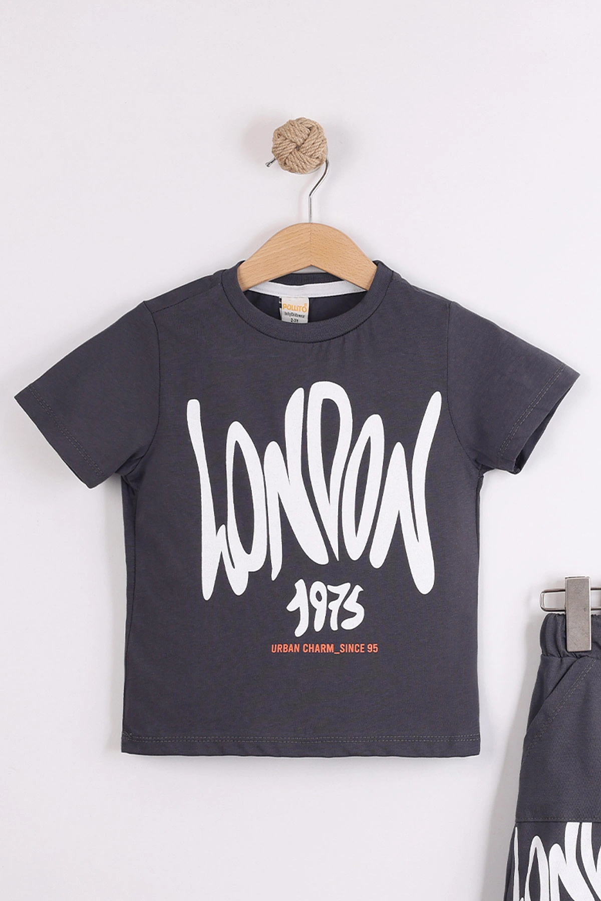 Antrasit (2-10 Yaş) London Baskılı Cepli Şortlu Penye Erkek Çocuk Yazlık 2'li Takım 454628