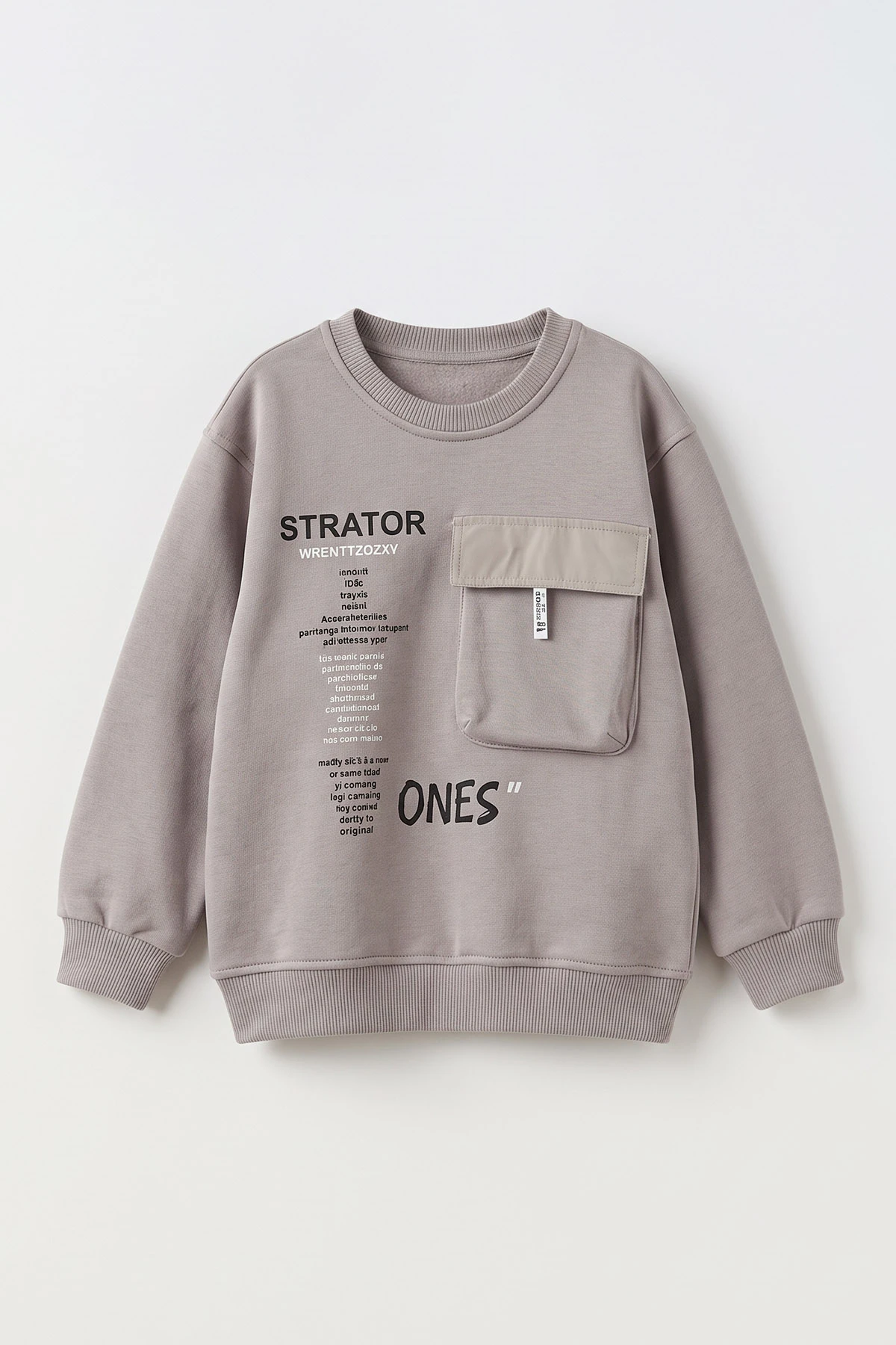 Antrasit (2-12 Yaş) Baskılı Cep Detaylı 3 İp Şardonlu Erkek Çocuk Sweatshirt 499657