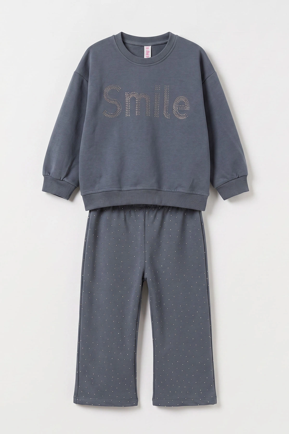 Antrasit (2-5 Yaş) Smile Baskılı Taşlı Kız Çocuk Takım 475954