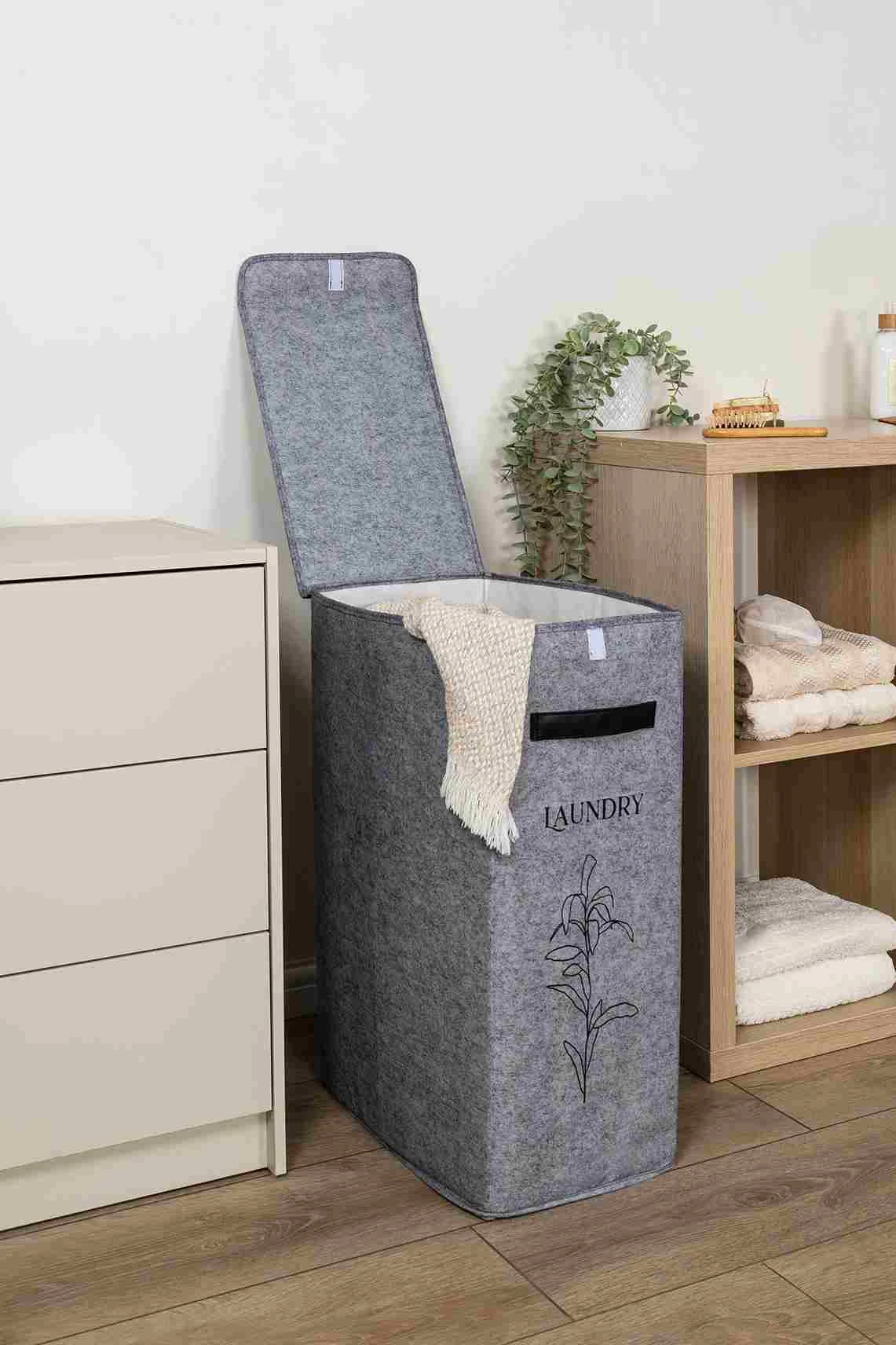 Antrasit 25x40x60 Derili Çamaşır Sepeti 264112