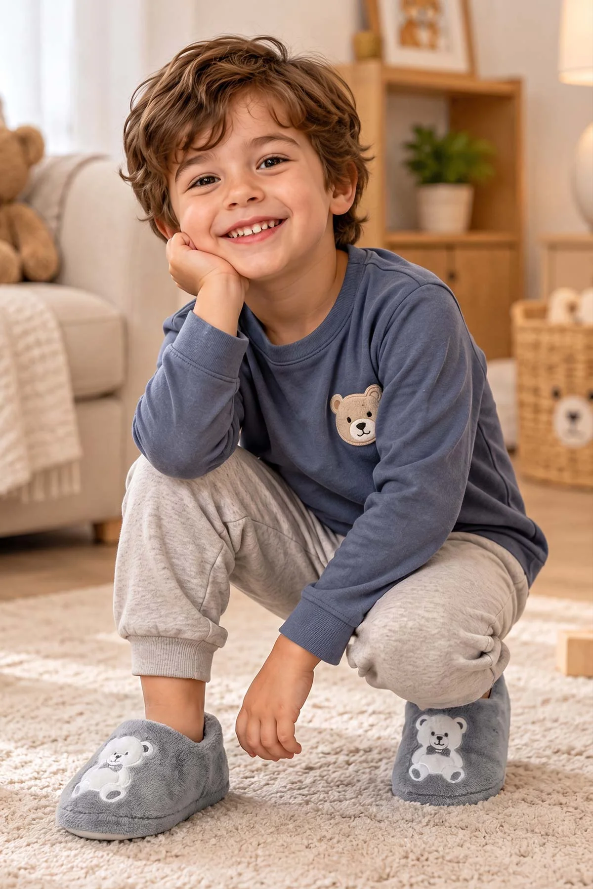 Antrasit ( 29 - 34 ) Peluş Figürlü Çocuk Panduf 500314