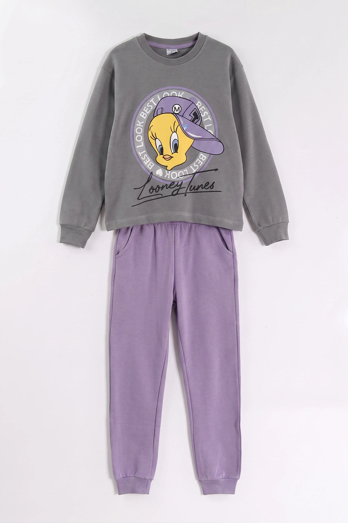 Antrasit (3-11 Yaş) Karakter Baskılı Ribana Kumaş Kız Çocuk Pijama Takımı 477100